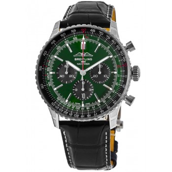 Réplique Montre Breitling Navitimer B01 Chronographe 46 avec cadran vert et bracelet en cuir pour homme AB0137241L1P1