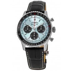 Réplique Montre Breitling Navitimer B01 Chronographe 43 Cadran bleu glace Bracelet en cuir pour homme AB0138241C1P1