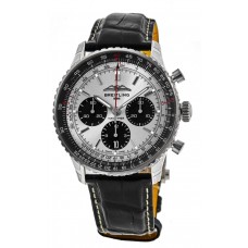 Réplique Montre Breitling Navitimer B01 Chronographe 43 avec cadran argenté et bracelet en cuir pour homme AB0138241G1P1