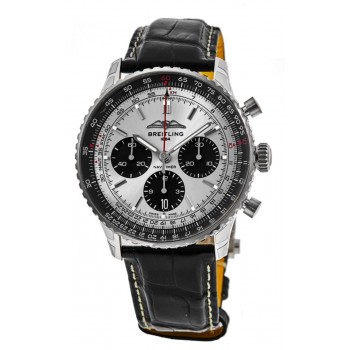 Réplique Montre Breitling Navitimer B01 Chronographe 43 avec cadran argenté et bracelet en cuir pour homme AB0138241G1P1