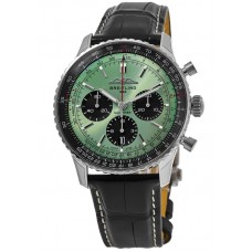 Réplique Montre Breitling Navitimer B01 Chronographe 43 avec cadran vert et bracelet en cuir pour homme AB0138241L1P1