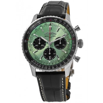 Réplique Montre Breitling Navitimer B01 Chronographe 43 avec cadran vert et bracelet en cuir pour homme AB0138241L1P1