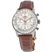 Réplique Montre Breitling Navitimer B01 Chronographe 41 avec cadran argenté et bracelet en cuir pour homme AB0139211G1P1