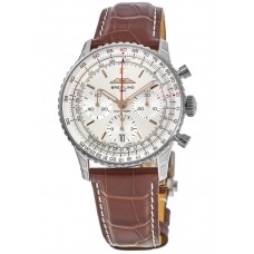 Réplique Montre Breitling Navitimer B01 Chronographe 41 avec cadran argenté et bracelet en cuir pour homme AB0139211G1P1