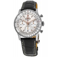 Réplique Montre Breitling Navitimer B01 Chronographe 41 avec cadran argenté et bracelet en cuir pour homme AB0139211G1P2