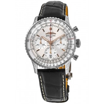 Réplique Montre Breitling Navitimer B01 Chronographe 41 avec cadran argenté et bracelet en cuir pour homme AB0139211G1P2