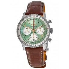 Réplique Montre Breitling Navitimer B01 Chronographe 41 avec cadran vert menthe et bracelet en cuir pour homme AB0139211L1P1