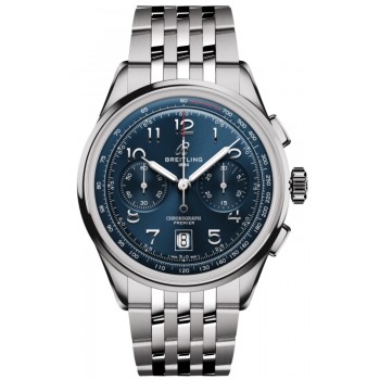 Réplique Montre Breitling Premier B01 Chronographe 42 pour homme en acier avec cadran bleu AB0145171C1A1