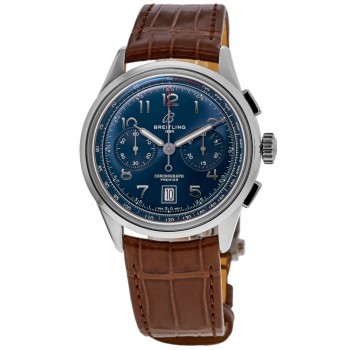 Réplique Montre Breitling Premier B01 Chronographe 42 avec cadran bleu et bracelet en cuir pour homme AB0145171C1P1