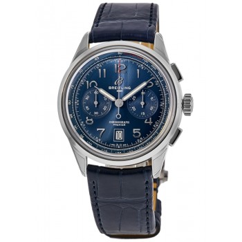 Réplique Montre Breitling Premier B01 Chronographe 42 avec cadran bleu et bracelet en cuir pour homme AB0145171C1P2