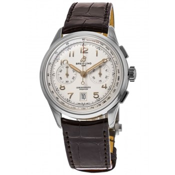 Réplique Montre Breitling Premier B01 Chronographe 42 avec cadran crème et bracelet en cuir pour homme AB0145211G1P1