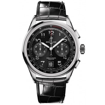 Réplique Montre Breitling Premier B01 Chronographe 42 avec cadran noir et bracelet en cuir pour homme AB0145221B1P1