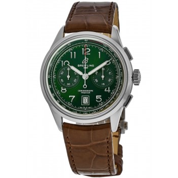 Réplique Montre Breitling Premier B01 Chronographe 42 avec cadran vert et bracelet en cuir pour homme AB0145371L1P1