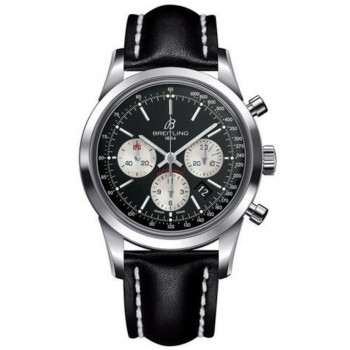 Réplique Montre Breitling Transocean chronographe automatique avec cadran noir et bracelet en cuir pour homme AB015212/BF26-435X