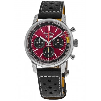 Réplique Montre Breitling Top Time Chevrolet Corvette pour homme avec cadran bordeaux et bracelet en cuir AB01761A1K1X1