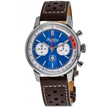 Réplique Montre Breitling Top Time Shelby Cobra pour homme avec cadran bleu et bracelet en cuir AB01763A1C1X1