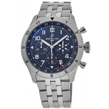 Réplique Montre Breitling Super Avi B04 Chronographe GMT 46 Hommage à Vought F4U Corsair Cadran bleu en acier pour homme AB04451A1C1A1