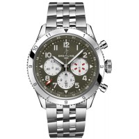 Réplique Montre pour homme Breitling Super Avi B04 chronographe GMT 46 Curtiss Warhawk cadran vert en acier AB04452A1L1A1