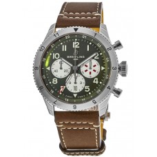 Réplique Breitling Super Avi B04 Chronographe GMT 46 Curtiss Warhawk Cadran vert Bracelet en cuir Montre pour homme AB04452A1L1X1