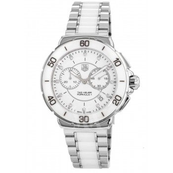 Réplique Montre pour femme Tag Heuer Formula 1 chronographe à quartz en céramique blanche avec cadran diamant CAH1211.BA0863-SD