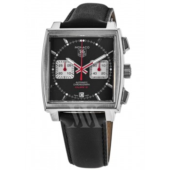 Réplique Montre pour homme Tag Heuer Monaco chronographe cadran noir bracelet en cuir de veau CAW2114.FC6171-PO