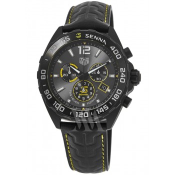 Réplique Montre pour homme Tag Heuer Formula 1 X Senna avec cadran gris et bracelet en cuir CAZ101AJ.FC6487