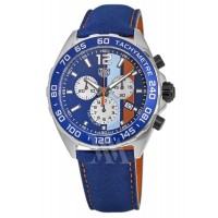 Réplique Tag Heuer Formule 1 Chronographe à quartz Gulf Special Edition Cadran bleu Bracelet en cuir Montre pour homme CAZ101N.FC8243