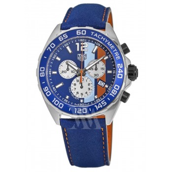 Réplique Tag Heuer Formule 1 Chronographe à quartz Gulf Special Edition Cadran bleu Bracelet en cuir Montre pour homme CAZ101N.FC8243