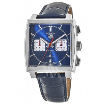 Réplique Montre pour homme Tag Heuer Monaco chronographe Calibre Heuer 02 automatique cadran bleu bracelet cuir CBL2111.FC6453