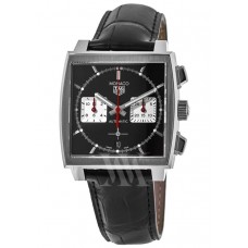 Réplique Montre pour homme Tag Heuer Monaco chronographe cadran noir bracelet en cuir noir CBL2113.FC6177