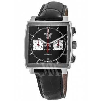 Réplique Montre pour homme Tag Heuer Monaco chronographe cadran noir bracelet en cuir noir CBL2113.FC6177