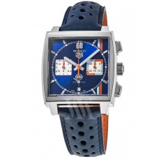 Réplique Montre pour homme Tag Heuer Monaco chronographe Gulf Edition avec cadran bleu et bracelet en cuir CBL2115.FC6494