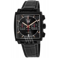 Réplique Montre pour homme Tag Heuer Monaco chronographe édition spéciale cadran noir bracelet cuir CBL2180.FC6497