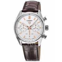 Réplique Montre pour homme Tag Heuer Carrera Calibre Heuer 02 42 mm, cadran blanc, bracelet en cuir CBN2013.FC6483