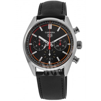 Réplique Montre pour homme Tag Heuer Carrera chronographe cadran noir bracelet cuir CBN201C.FC6542