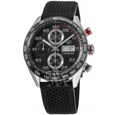 Réplique Montre pour homme Tag Heuer Carrera chronographe Day-Date cadran noir bracelet en caoutchouc CBN2A1AA.FT6228