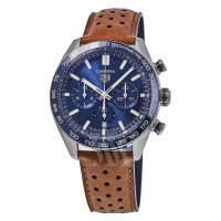 Réplique Montre pour homme Tag Heuer Carrera chronographe automatique cadran bleu bracelet en cuir CBN2A1A.FC6537