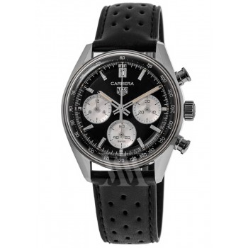 Réplique Montre pour homme Tag Heuer Carrera chronographe cadran noir bracelet cuir CBS2210.FC6534