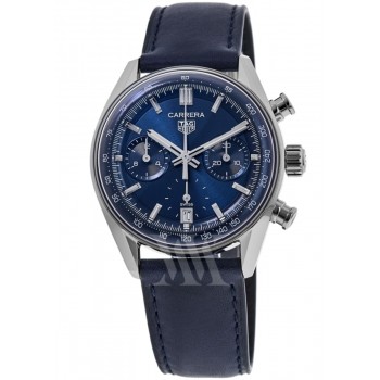 Réplique Montre pour homme Tag Heuer Carrera chronographe cadran bleu bracelet en cuir CBS2212.FC6535