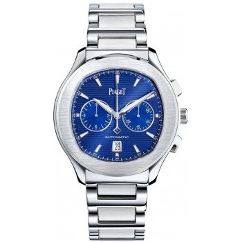 Réplique Montre Piaget Polo pour homme avec cadran chronographe bleu en acier inoxydable G0A41006