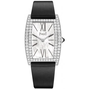 Réplique Montre Piaget Limelight pour femme avec cadran en nacre et diamant, bracelet en satin et or blanc G0A41198