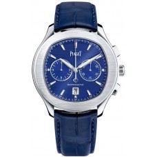 Réplique Montre Piaget Polo S pour homme avec cadran chronographe bleu et bracelet en cuir G0A43002