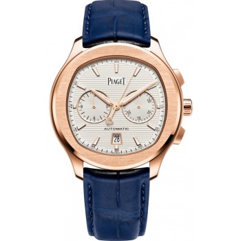 Réplique Montre Piaget Polo pour homme, cadran blanc, bracelet en cuir or rose, G0A43011