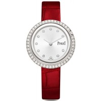 Réplique Montre Piaget Possession avec cadran diamant argenté et bracelet en cuir bordeaux pour femme G0A43094