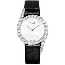 Réplique Montre Piaget Limelight Gala pour femme, cadran en nacre, diamant, or blanc, bracelet en cuir, G0A44160