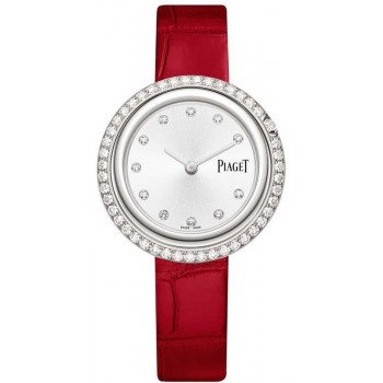 Réplique Montre Piaget Possession avec cadran argenté et bracelet en cuir diamant pour femme G0A44294