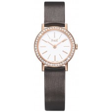 Réplique Montre Piaget Altiplano pour femme, cadran blanc, diamant, bracelet en cuir or rose, G0A44534