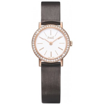 Réplique Montre Piaget Altiplano pour femme, cadran blanc, diamant, bracelet en cuir or rose, G0A44534