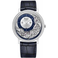 Réplique Piaget Altiplano Ultimate Automatique Cadran Argent Diamant Or Blanc Bracelet Cuir Montre Homme G0A45121