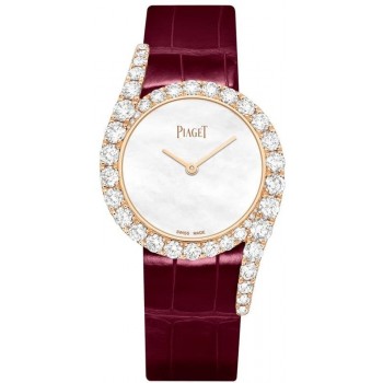 Réplique Montre Piaget Limelight Gala pour femme, cadran en nacre, diamant, bracelet en cuir or rose, G0A45161